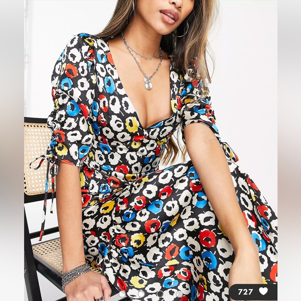 NWT Topshop retro primary floral peplum midi dress in multi | Size: 12